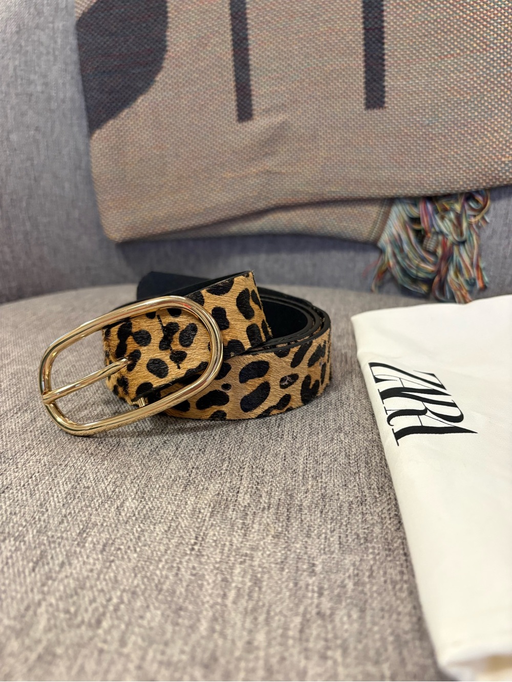 Zara Leopard Print leather Belt, 90cm